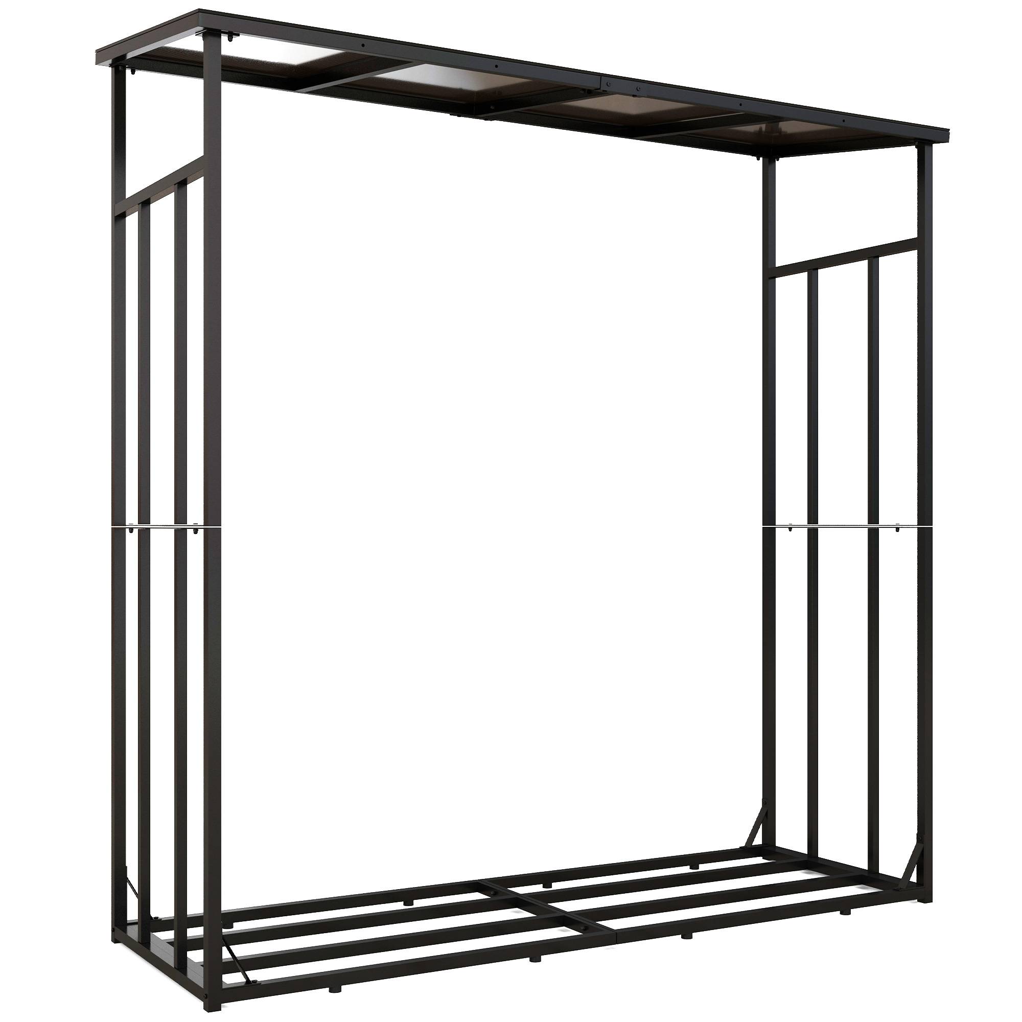 ComfortXL - Abri-bûches extérieur en métal noir 185 x 62 x 184 cm avec toit en polycarbonate et panneaux imperméables - Image 10