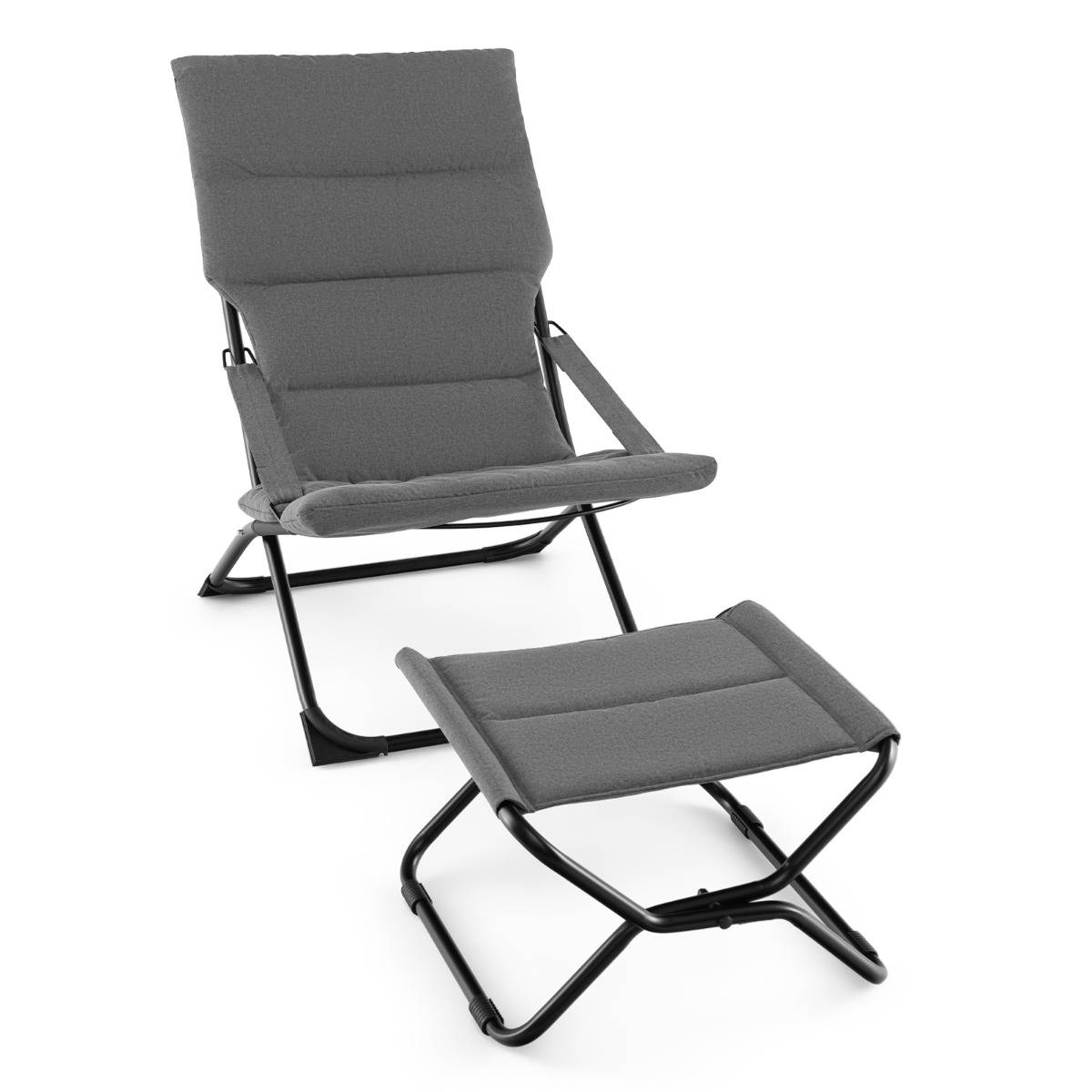 Chaise de Patio Pliante avec Repose-pied Chaise Longue Portable avec Repose-pied Coussin Amovible Chaise de Plage Inclinable Gris - Image 5