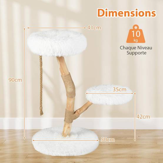 Arbre à Chat, Arbre a Chat Bois de Poirier, 3 Plateformes, Poteaux à Griffer en Jute, Corde en Jute, Tissu Peluche, Tour pour Chaton à 3 Niveaux, Chaq - Image 4