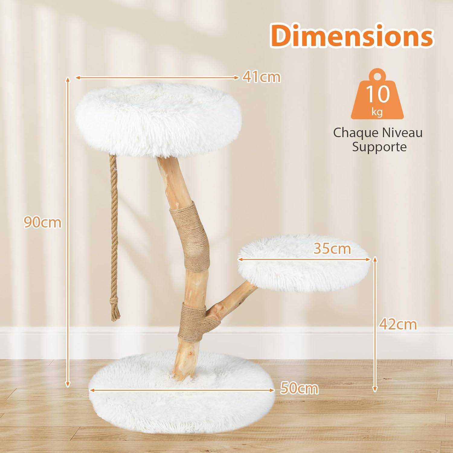 Arbre à Chat, Arbre a Chat Bois de Poirier, 3 Plateformes, Poteaux à Griffer en Jute, Corde en Jute, Tissu Peluche, Tour pour Chaton à 3 Niveaux, Chaq - Image 4