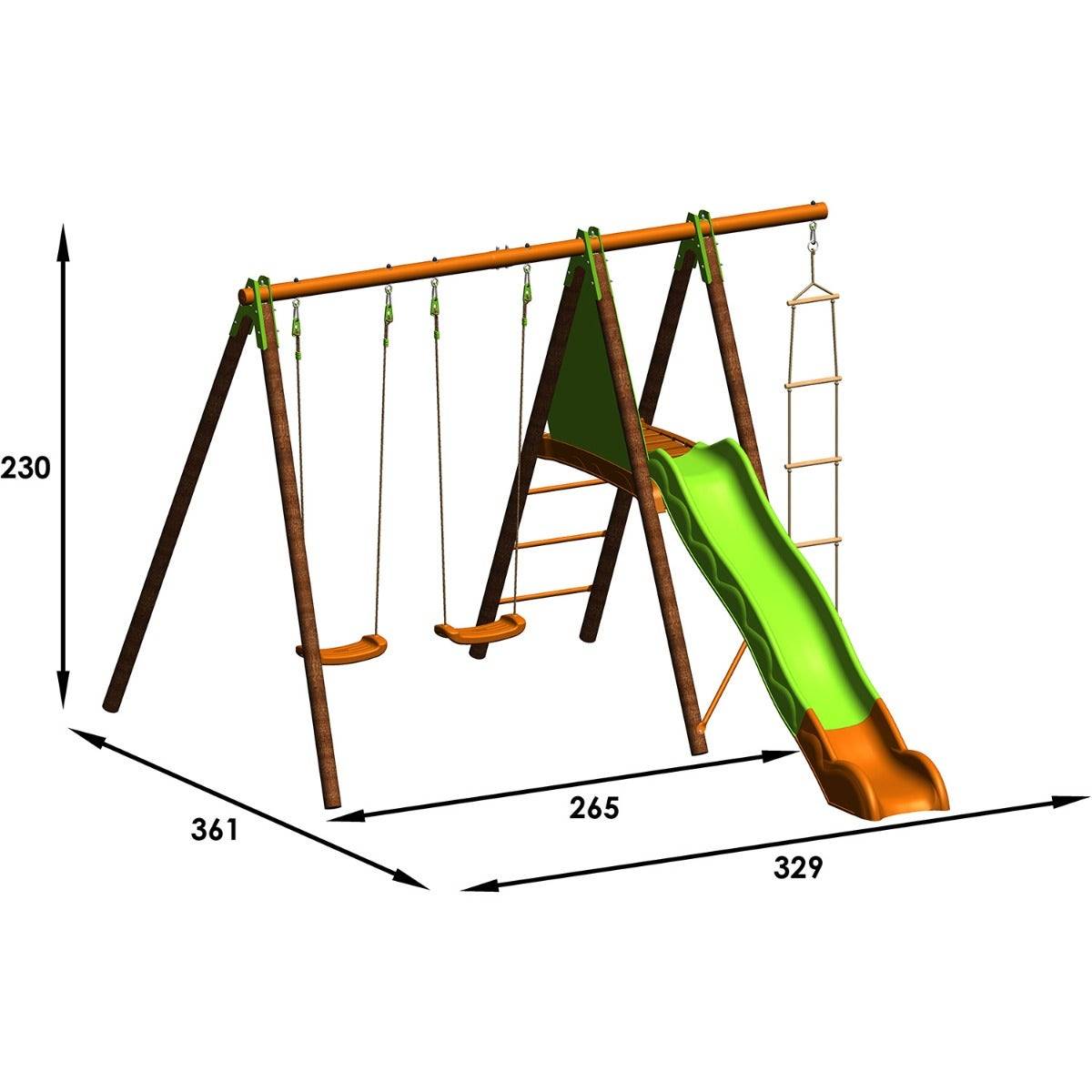 Trigano - Portique XALTO bois/métal 2,30 m - 2 balançoires + 1 échelle + toboggan Trigano - Imagen 3