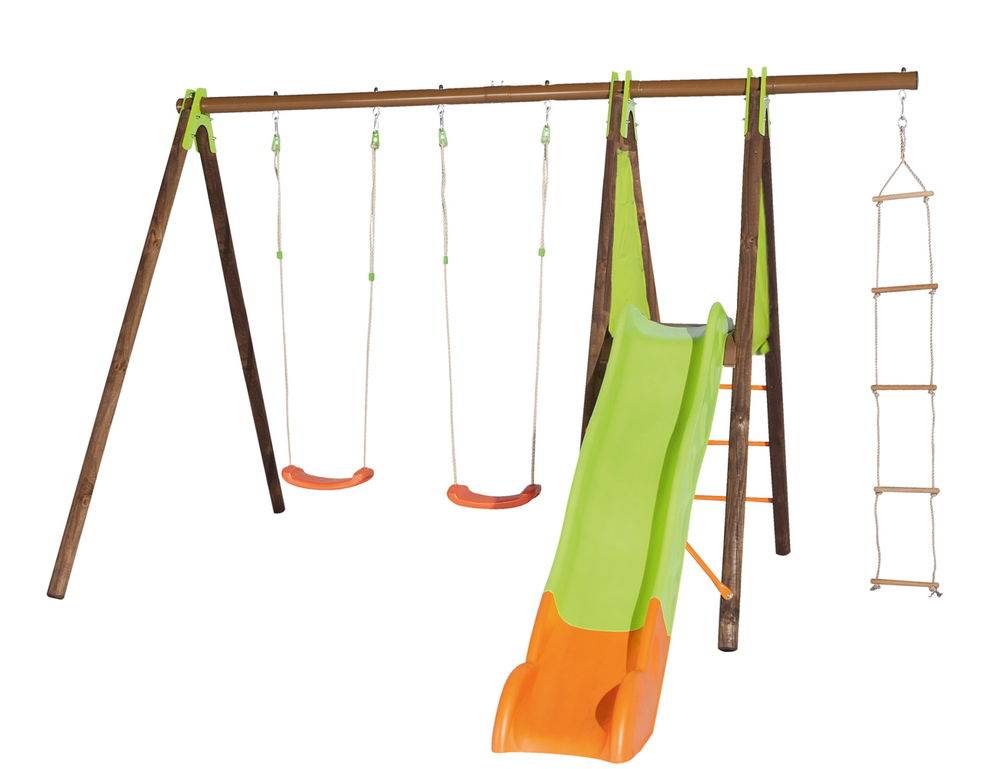 Trigano - Portique XALTO bois/métal 2,30 m - 2 balançoires + 1 échelle + toboggan Trigano - Imagen 1