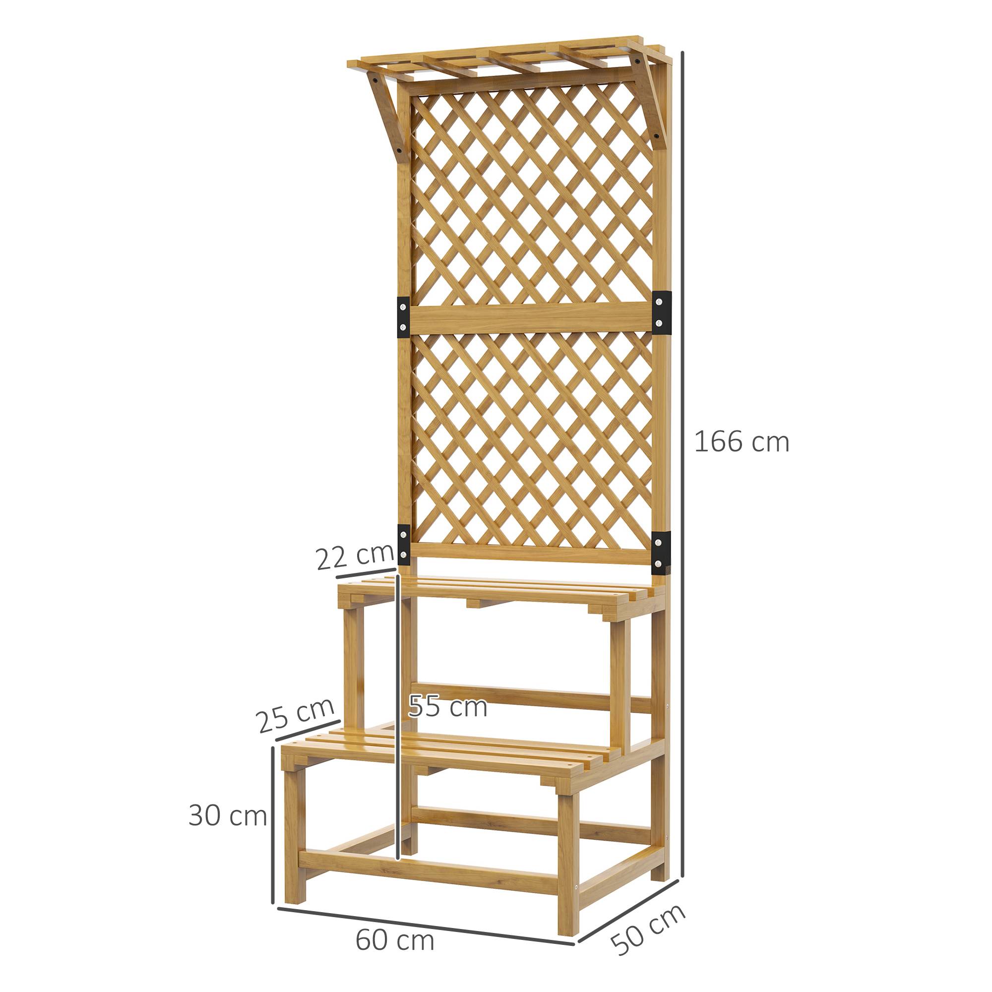 Support à plantes en bois, étagère à plantes à 2 niveaux avec treillis pour jardin, patio, terrasse, naturel - Image 5