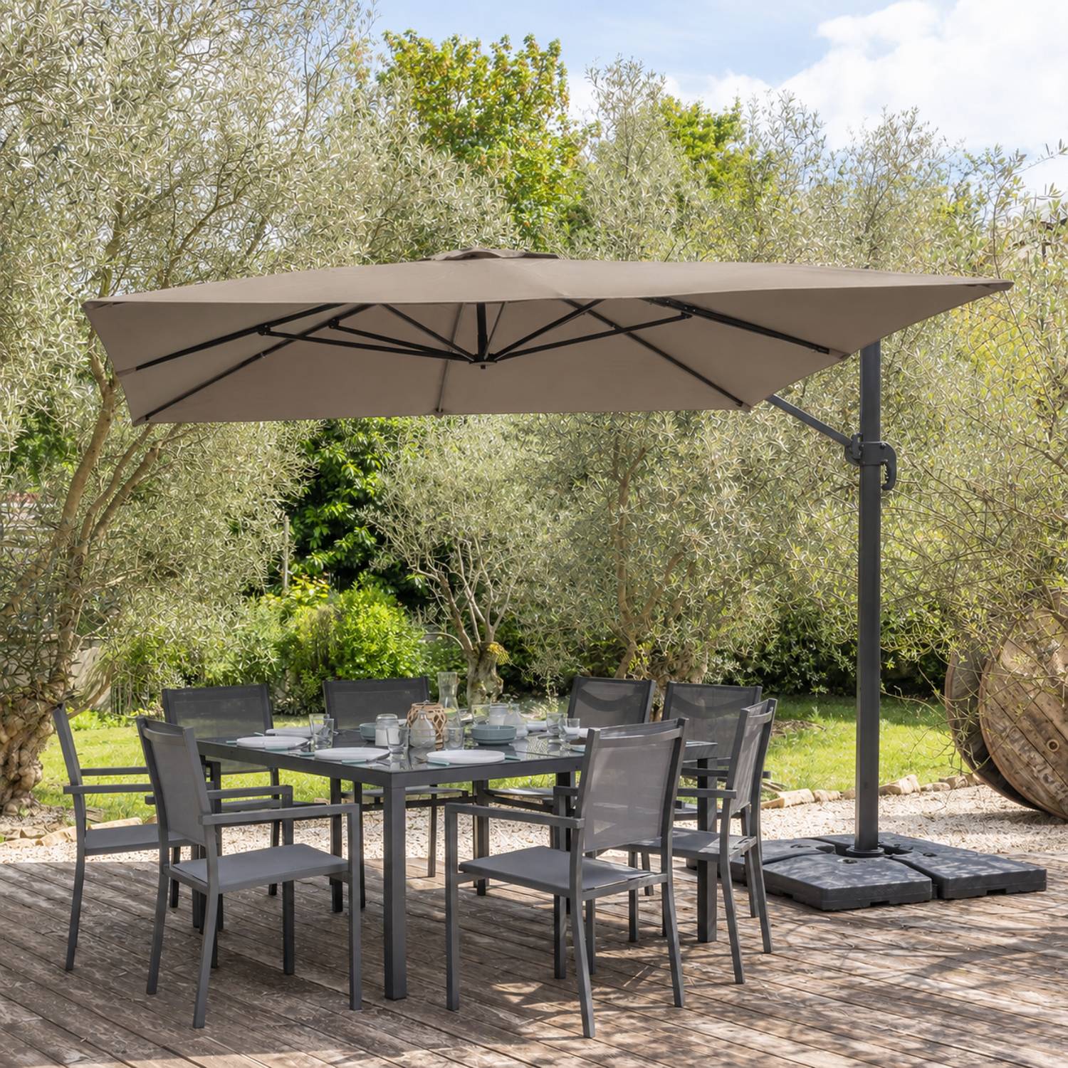 Happy Garden - Parasol déporté MOLOKAI carré 3x3m taupe + housse - HAPPY GARDEN - Imagen 6
