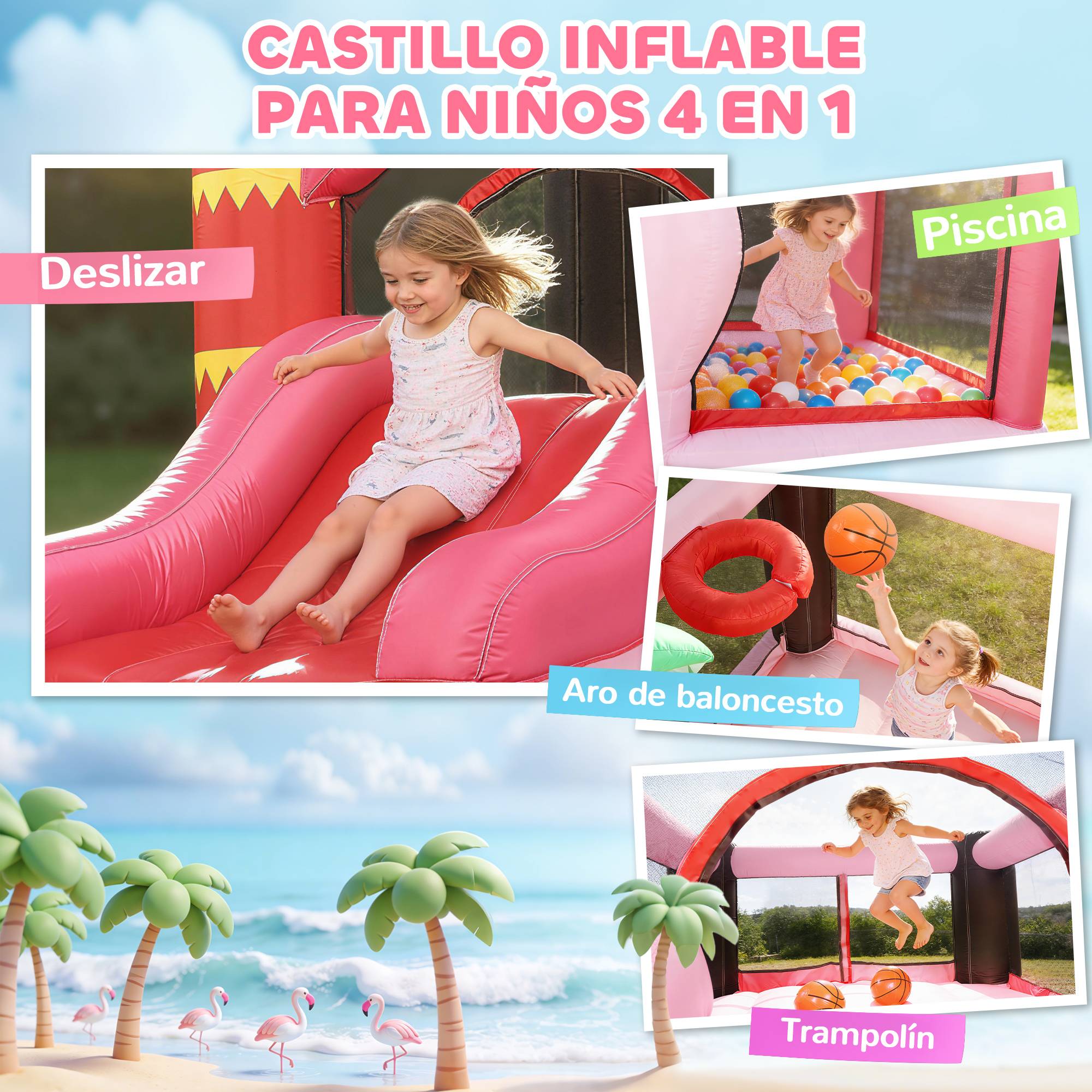Château gonflable souffleur toboggan trampoline piscine à balles panier basket 255 × 230 × 196 cm jeu enfant - Image 6
