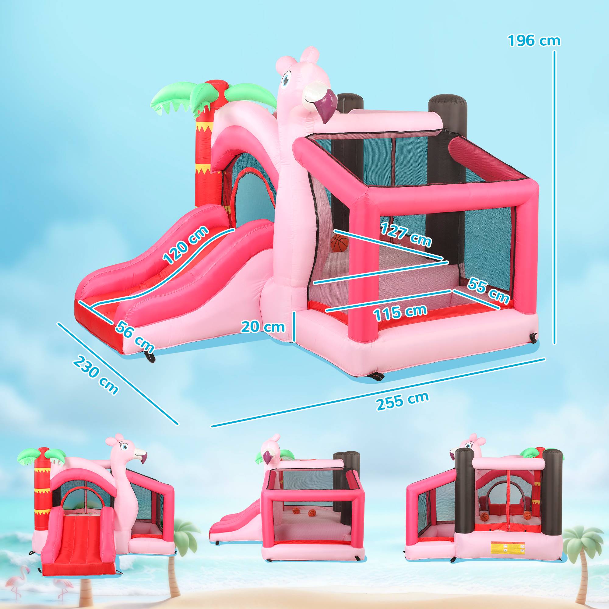 Château gonflable souffleur toboggan trampoline piscine à balles panier basket 255 × 230 × 196 cm jeu enfant - Image 5