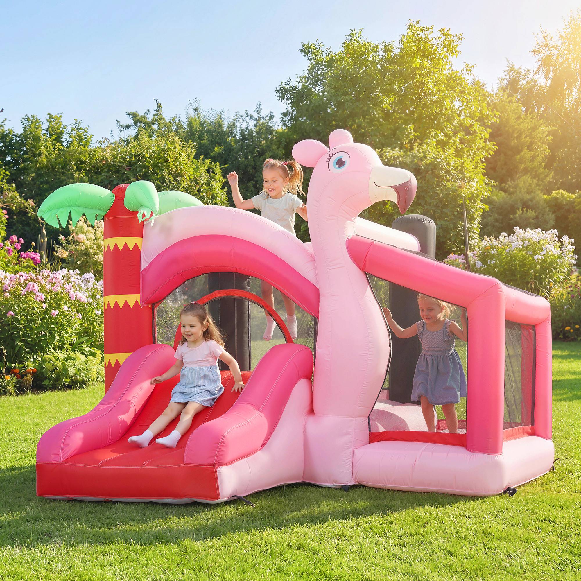 Château gonflable souffleur toboggan trampoline piscine à balles panier basket 255 × 230 × 196 cm jeu enfant - Image 3
