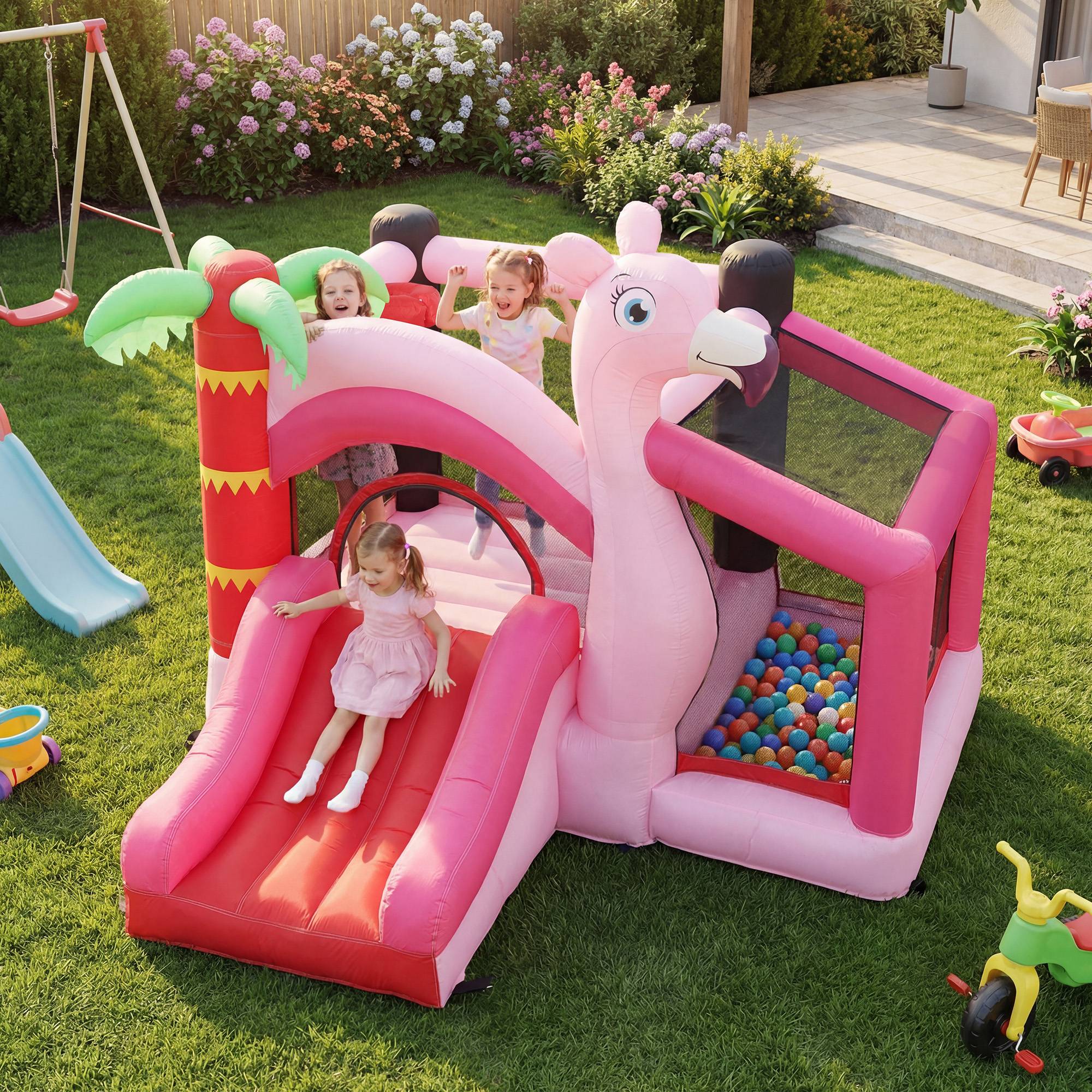 Château gonflable souffleur toboggan trampoline piscine à balles panier basket 255 × 230 × 196 cm jeu enfant - Image 4