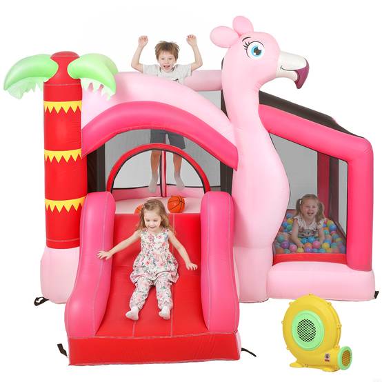 Château gonflable souffleur toboggan trampoline piscine à balles panier basket 255 × 230 × 196 cm jeu enfant - Image 2