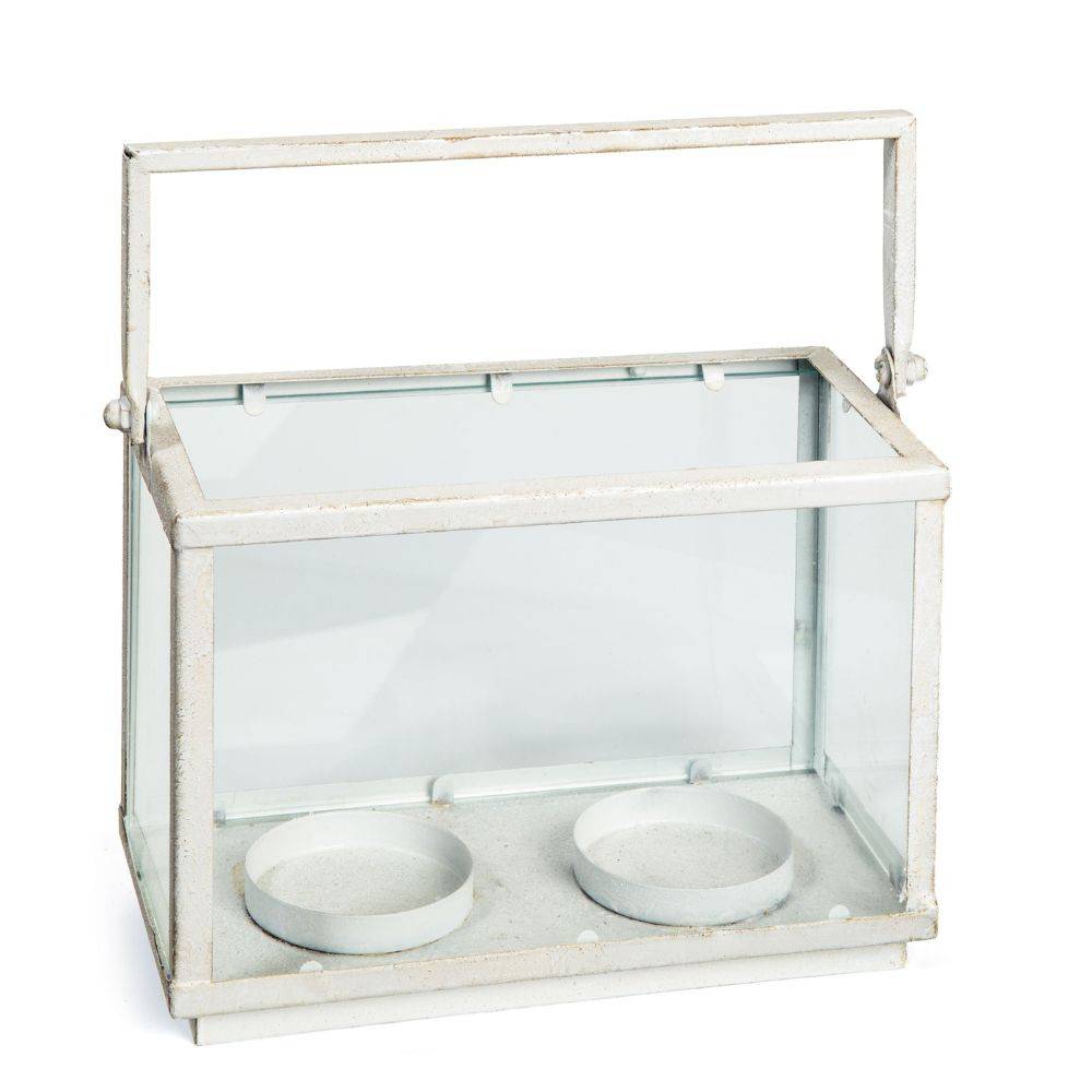 ~Photophore bougie bougeoir Noël rectangle métal verre blanc 23.5cm Chemin de campagne - Imagen 1