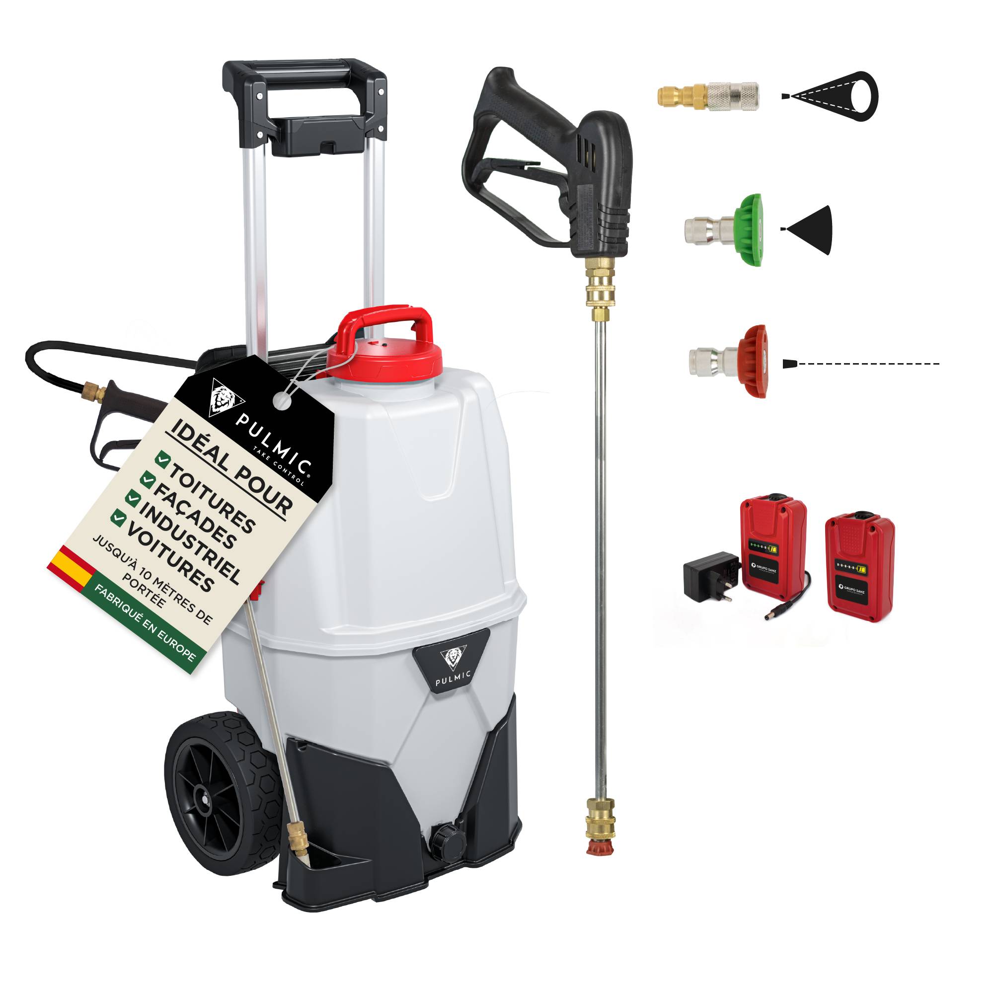 Pulmic Take Control - Pulvérisateur Électrique Spécial Toiture, Démoussage, Nettoyage et Applications en Hauteur. Projette 10m. 35L, 7 Bar, Autonomie 6h, Tuyau 6m.