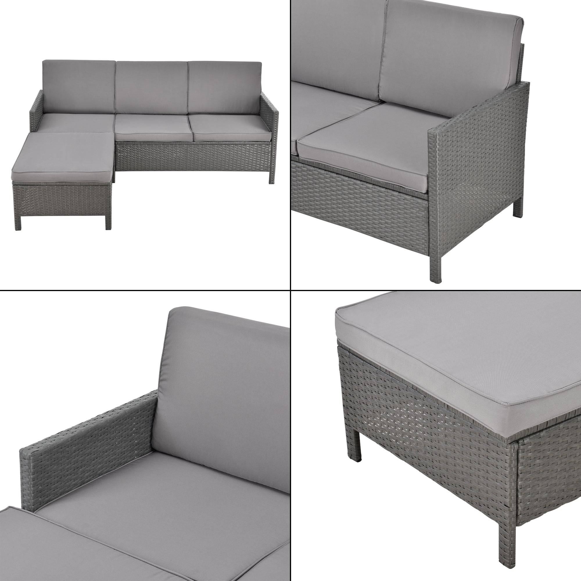 Helloshop26 - Salon de jardin design set de 3 meubles extérieurs ensemble de canapé tabouret table basse sièges avec coussins 4 places acier polyrotin verre polyes - Imagen 5