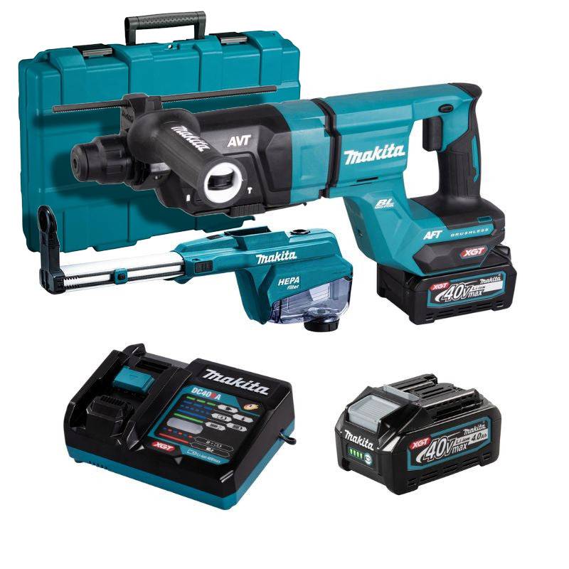 Perforateur-burineur SDS-PLUS 40V max - 28 mm XGT avec kit d'aspiration - MAKITA - avec 2 batteries 40V 4.0Ah - chargeur - coffret - HR007GM202 - Image 1