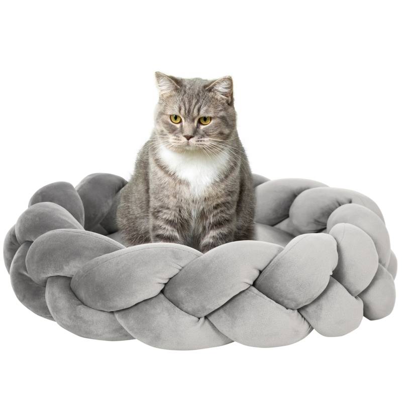 Panier Rond Chien Chat Corde Coton Tressé Coussin Doux Lavable Ø55cm Gris - ComfortXL Pet Living - Image 2