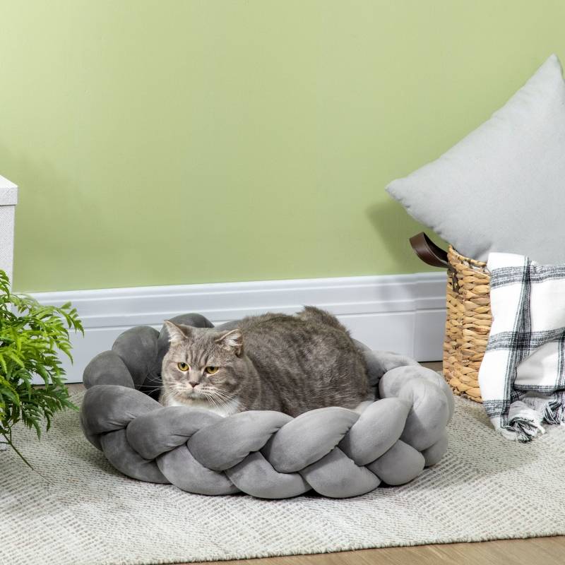 Panier Rond Chien Chat Corde Coton Tressé Coussin Doux Lavable Ø55cm Gris - ComfortXL Pet Living - Image 6