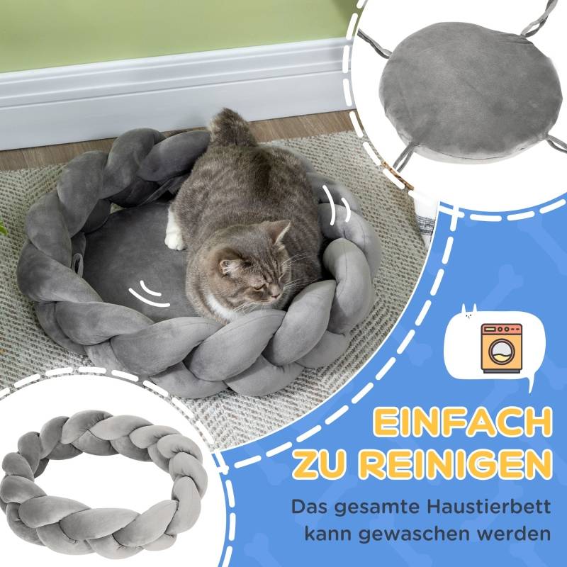 Panier Rond Chien Chat Corde Coton Tressé Coussin Doux Lavable Ø55cm Gris - ComfortXL Pet Living - Image 5
