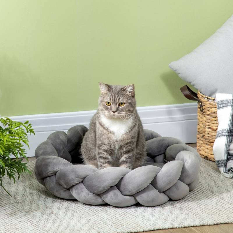 Panier Rond Chien Chat Corde Coton Tressé Coussin Doux Lavable Ø55cm Gris - ComfortXL Pet Living - Image 1
