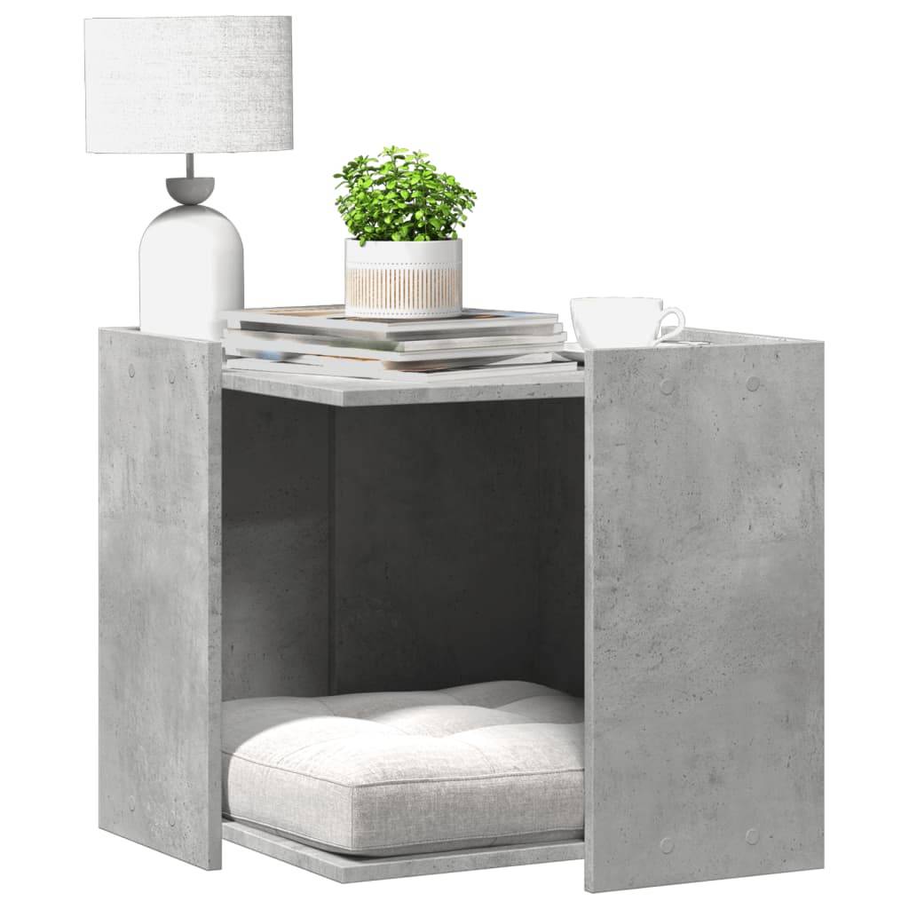 Lit pour chat - Meuble de bac à litière pour chat gris béton bois d'ingénierie MP560 - Image 2