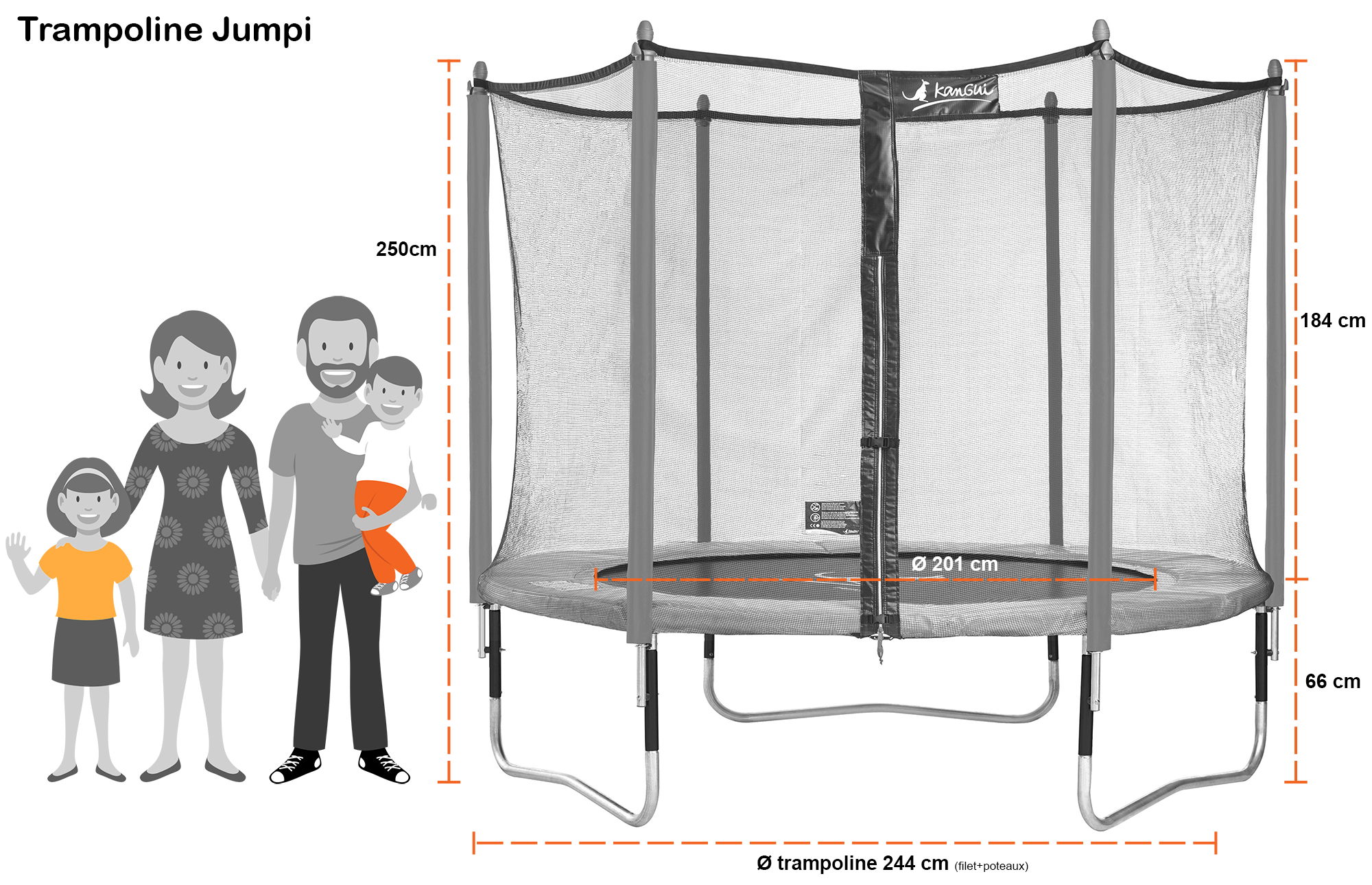 Kangui - Trampoline jardin Ø 250 cm + filet + échelle + bâche - JUMPI 250 - Noir/Vert Kangui - Imagen 6