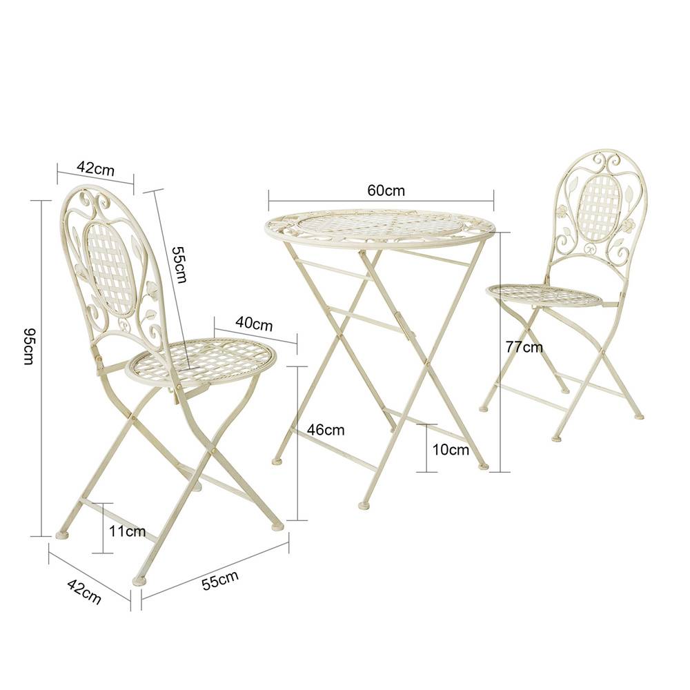 Sobuy - 3pcs Salon de Jardin 2 Personnes - 2 Chaises de Jardin + 1 Table Bistrot Pliantes Ensemble de Jardin Table Ronde L 60 x I 60 x H 77cm SoBuy - Imagen 3