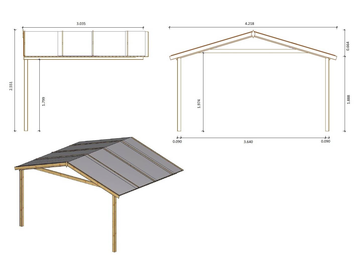 Altanka - Abri de jardin en bois - 4x4 m + terrasse avec balustrade et avant-toit en bois - 28 m2 - Traité - DOM181+DOM541+DOM542+POD05 - ALTANKA - Imagen 6