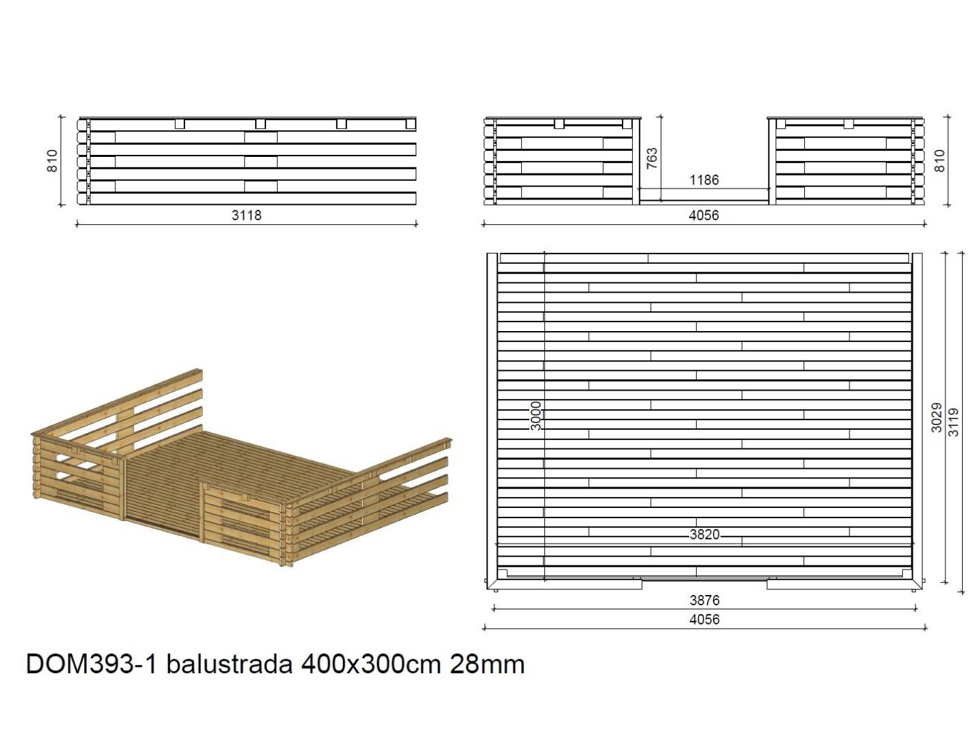 Altanka - Abri de jardin en bois - 4x4 m + terrasse avec balustrade et avant-toit en bois - 28 m2 - Traité - DOM181+DOM541+DOM542+POD05 - ALTANKA - Imagen 8