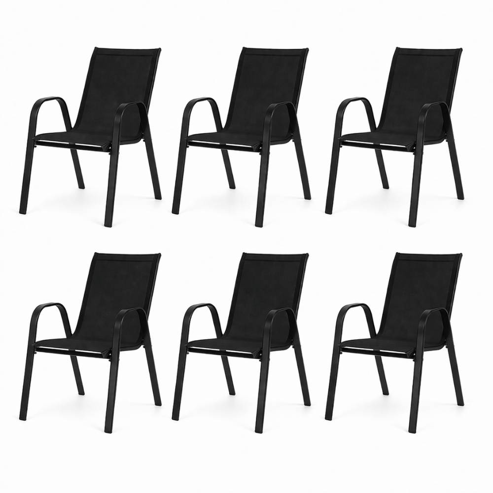 Terre Jardin - Chaise de jardin empilable textilène Noir lot de 6 - TERRE JARDIN