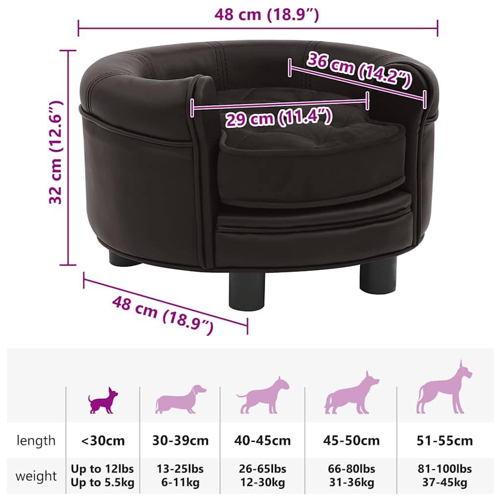 Vidaxl - Canapé pour chien Marron 48x48x32 cm Peluche et similicuir vidaXL 170958 - Imagen 3