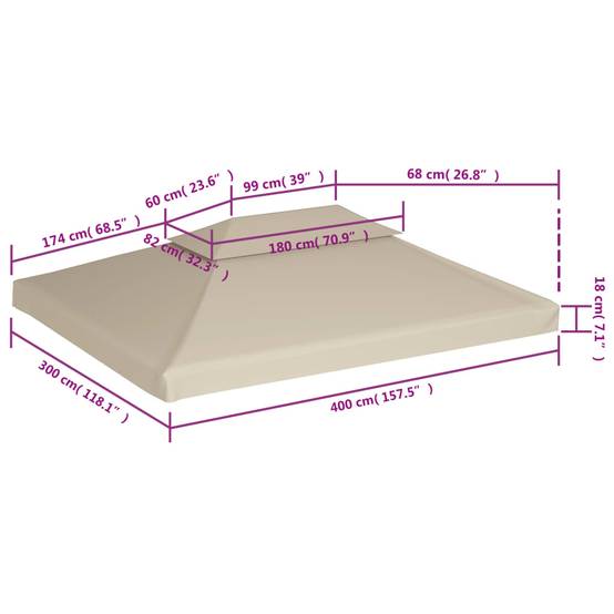 Toile de Rechange Tonnelle 3x4m Polyester 310g/m² Imperméable pour Jardin Double Toit Beige - ComfortXL Outdoor Living - Image 6