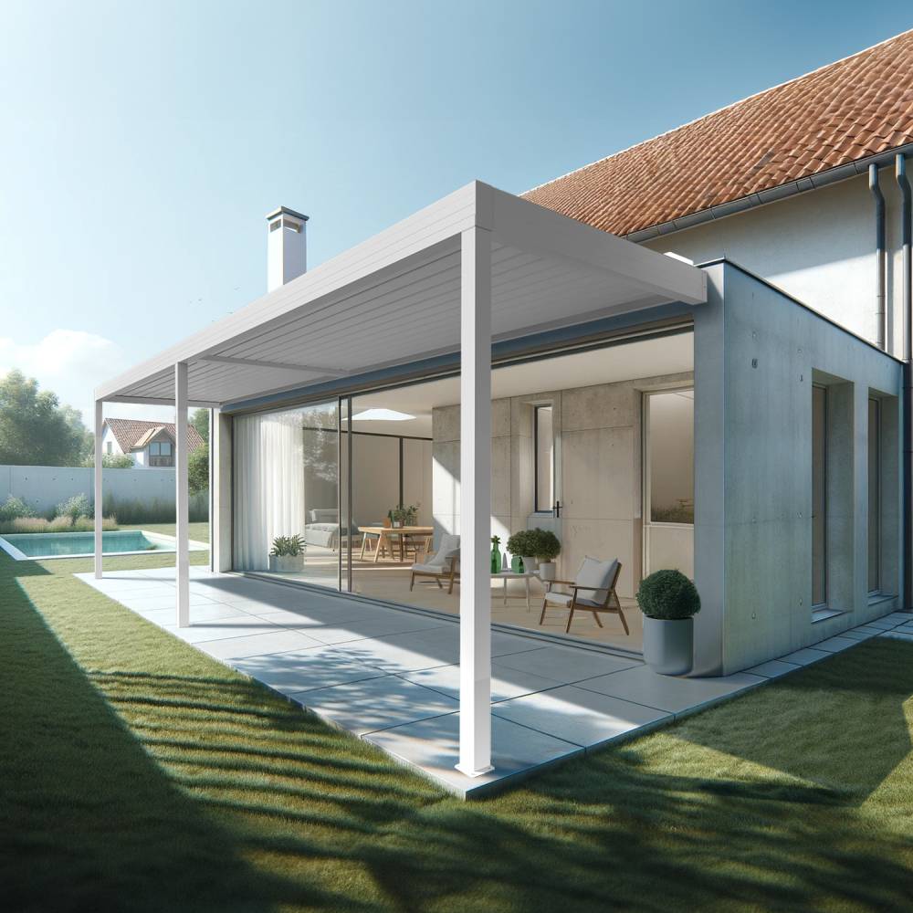 Pergola bioclimatique HELY 8,00x3,937m Vérin à télécommande (Blanc) - Alia Productions - Imagen 2