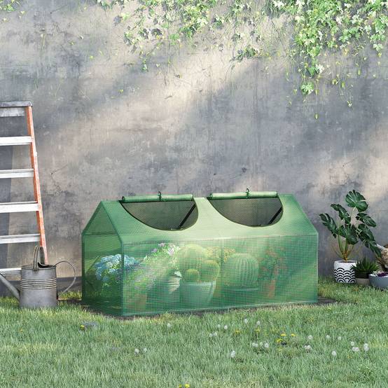 Outsunny - Mini serre de jardin 120x60x60cm 2 fenêtres zippées/enroulables couverture plastique cadre acier vert foncé - Outsunny - Image 4