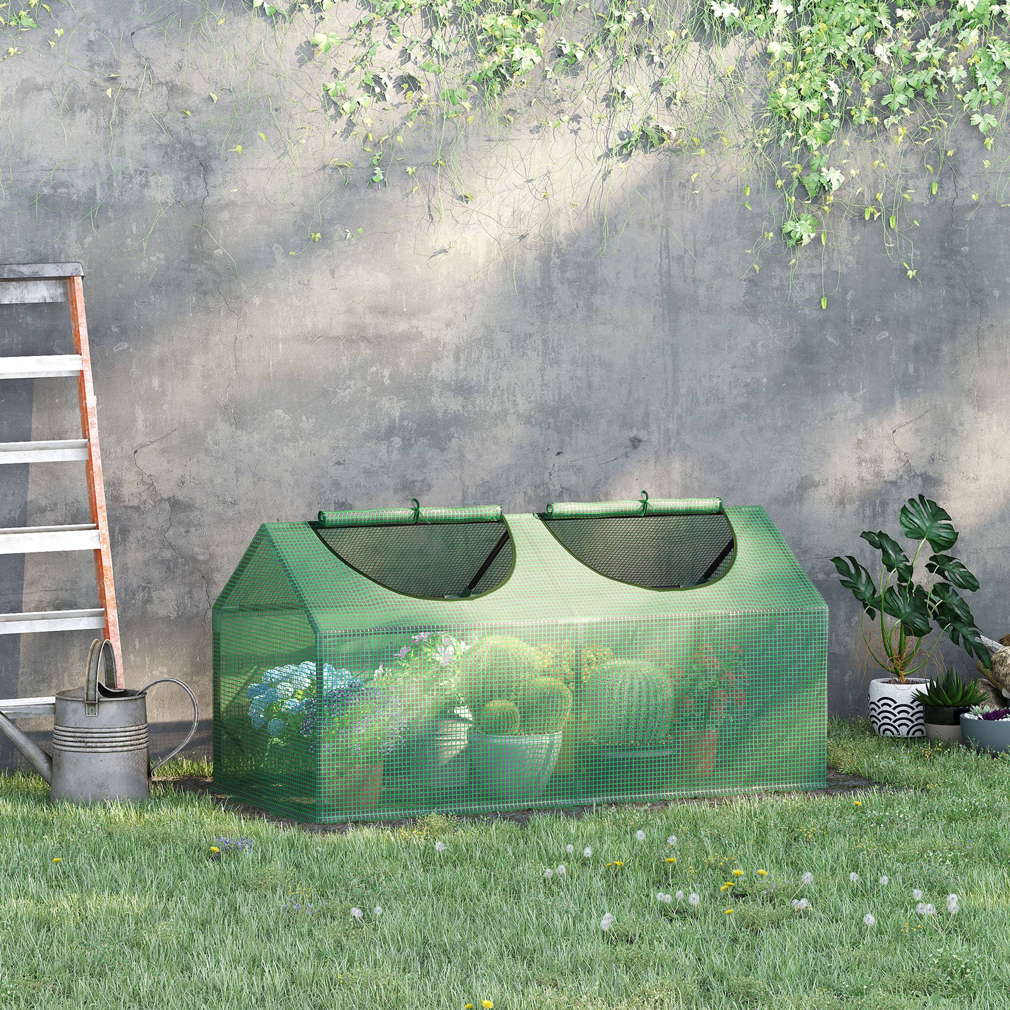 Outsunny - Mini serre de jardin 120x60x60cm 2 fenêtres zippées/enroulables couverture plastique cadre acier vert foncé - Outsunny - Image 4