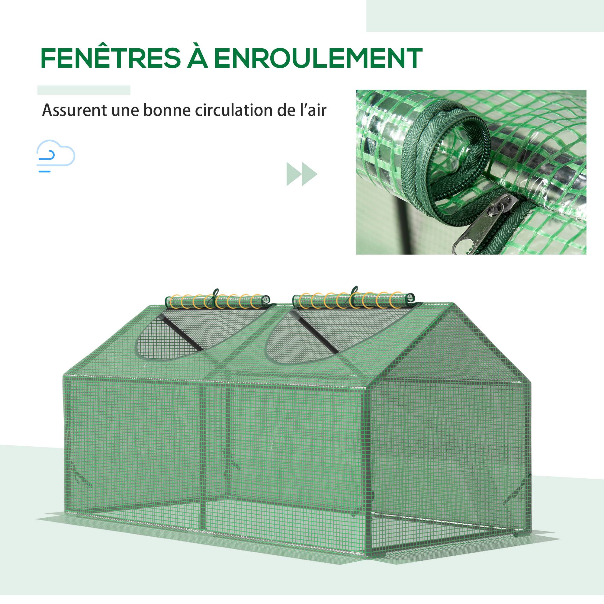 Outsunny - Mini serre de jardin 120x60x60cm 2 fenêtres zippées/enroulables couverture plastique cadre acier vert foncé - Outsunny - Image 5