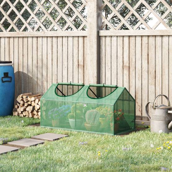 Outsunny - Mini serre de jardin 120x60x60cm 2 fenêtres zippées/enroulables couverture plastique cadre acier vert foncé - Outsunny - Image 2