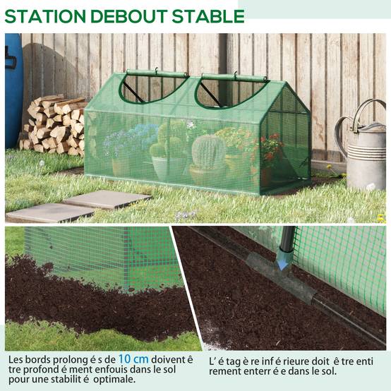 Outsunny - Mini serre de jardin 120x60x60cm 2 fenêtres zippées/enroulables couverture plastique cadre acier vert foncé - Outsunny - Image 6