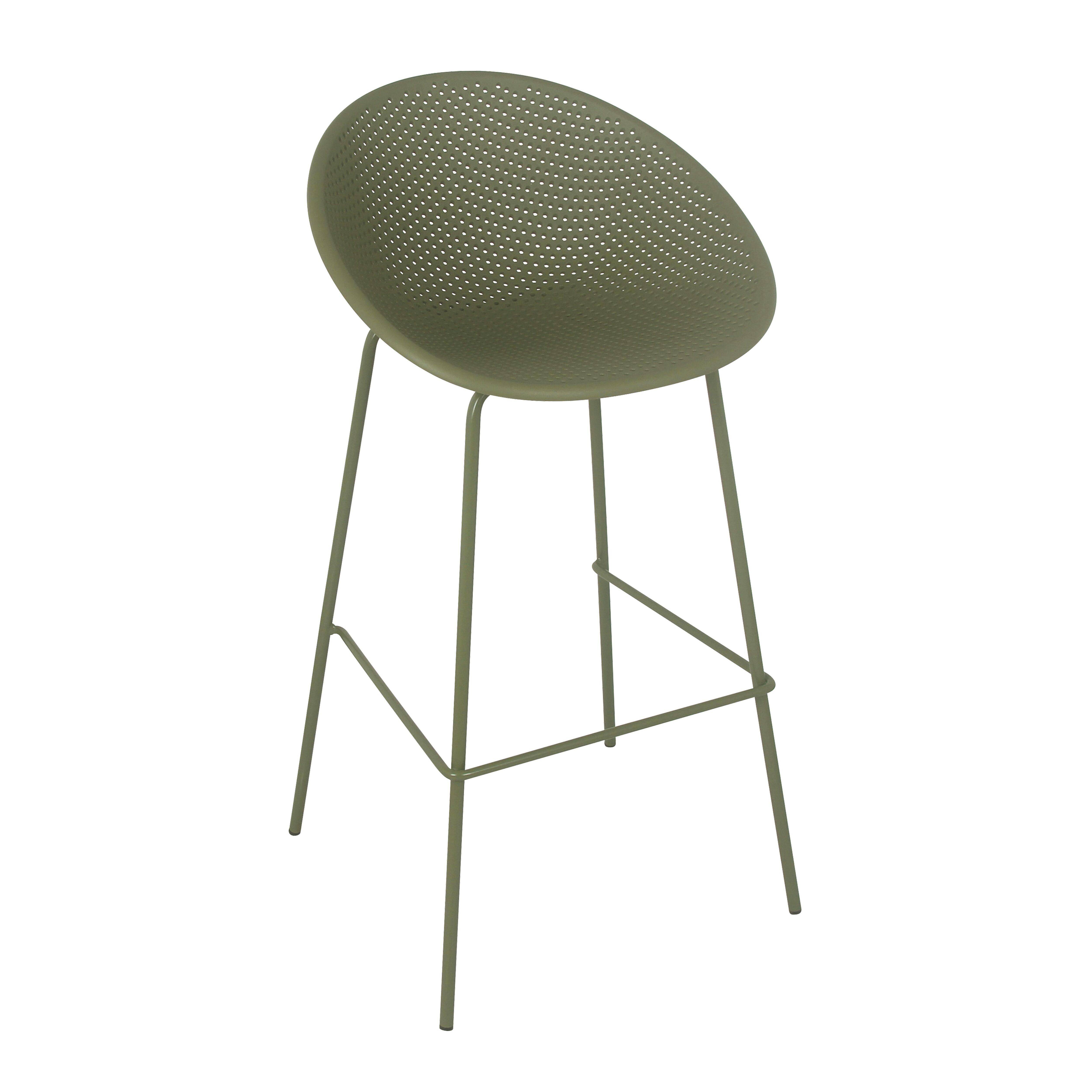 Oviala - Lot de 4 chaises hautes de terrasse en plastique vert olive Buda - Oviala - Imagen 2