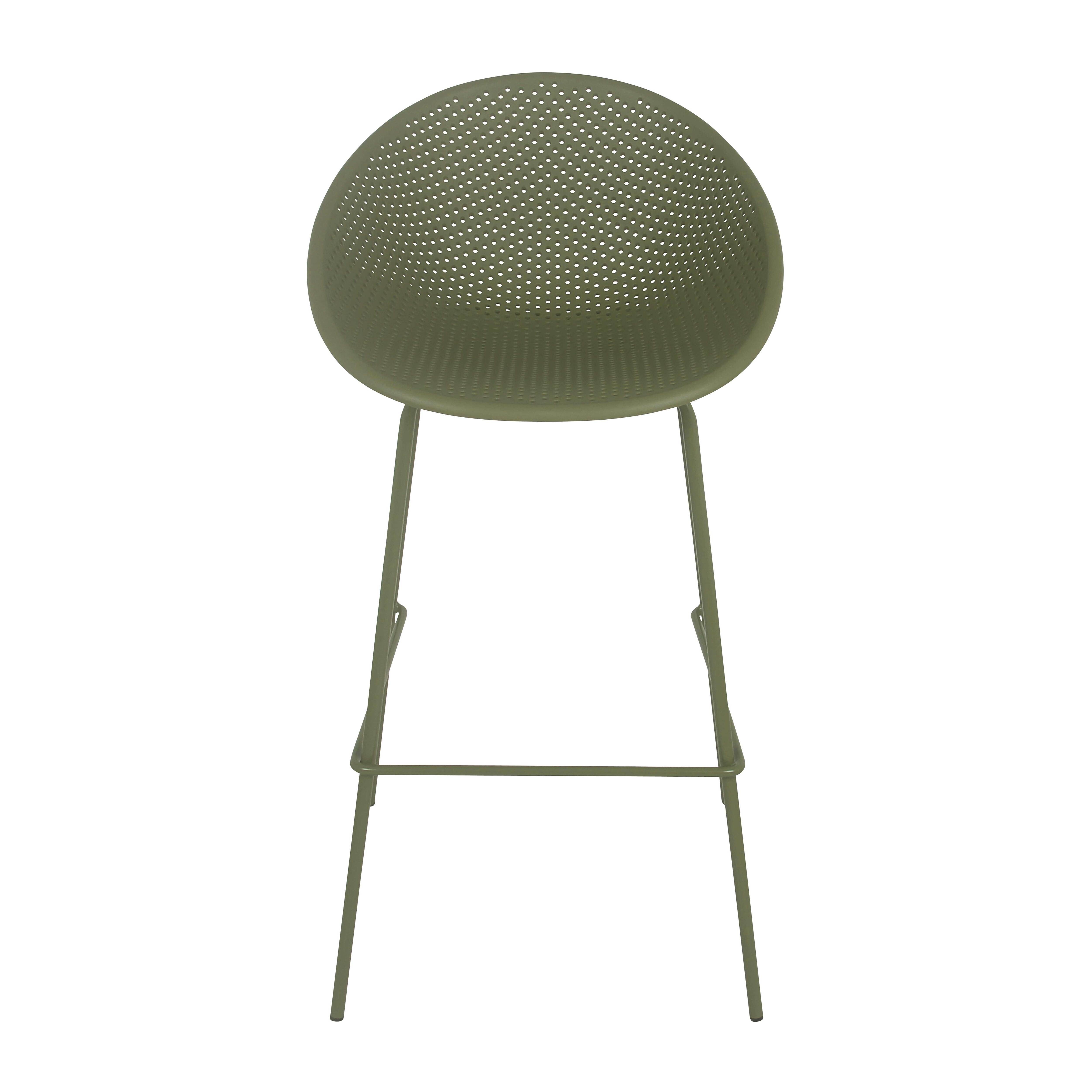 Oviala - Lot de 4 chaises hautes de terrasse en plastique vert olive Buda - Oviala - Imagen 3