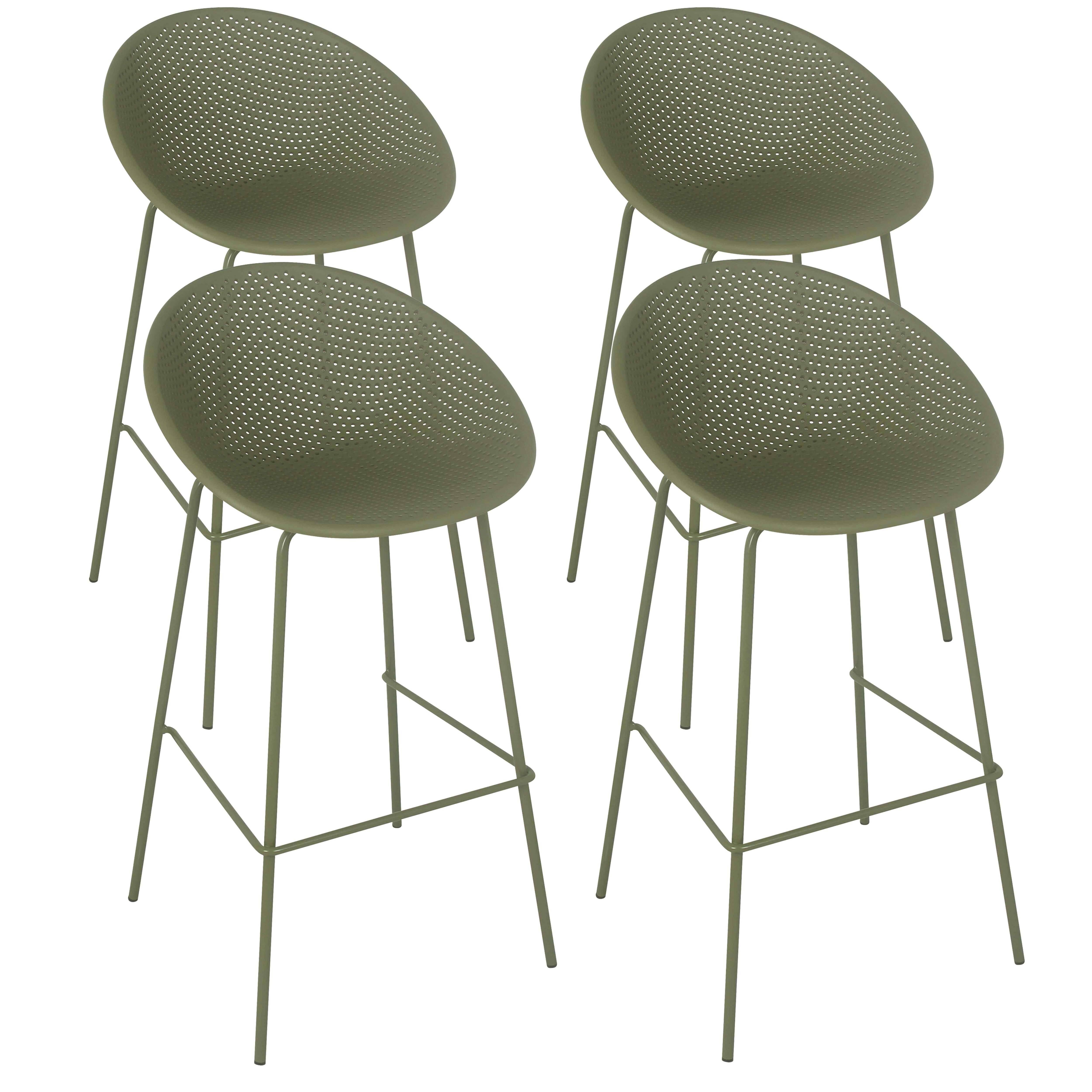 Oviala - Lot de 4 chaises hautes de terrasse en plastique vert olive Buda - Oviala - Imagen 1