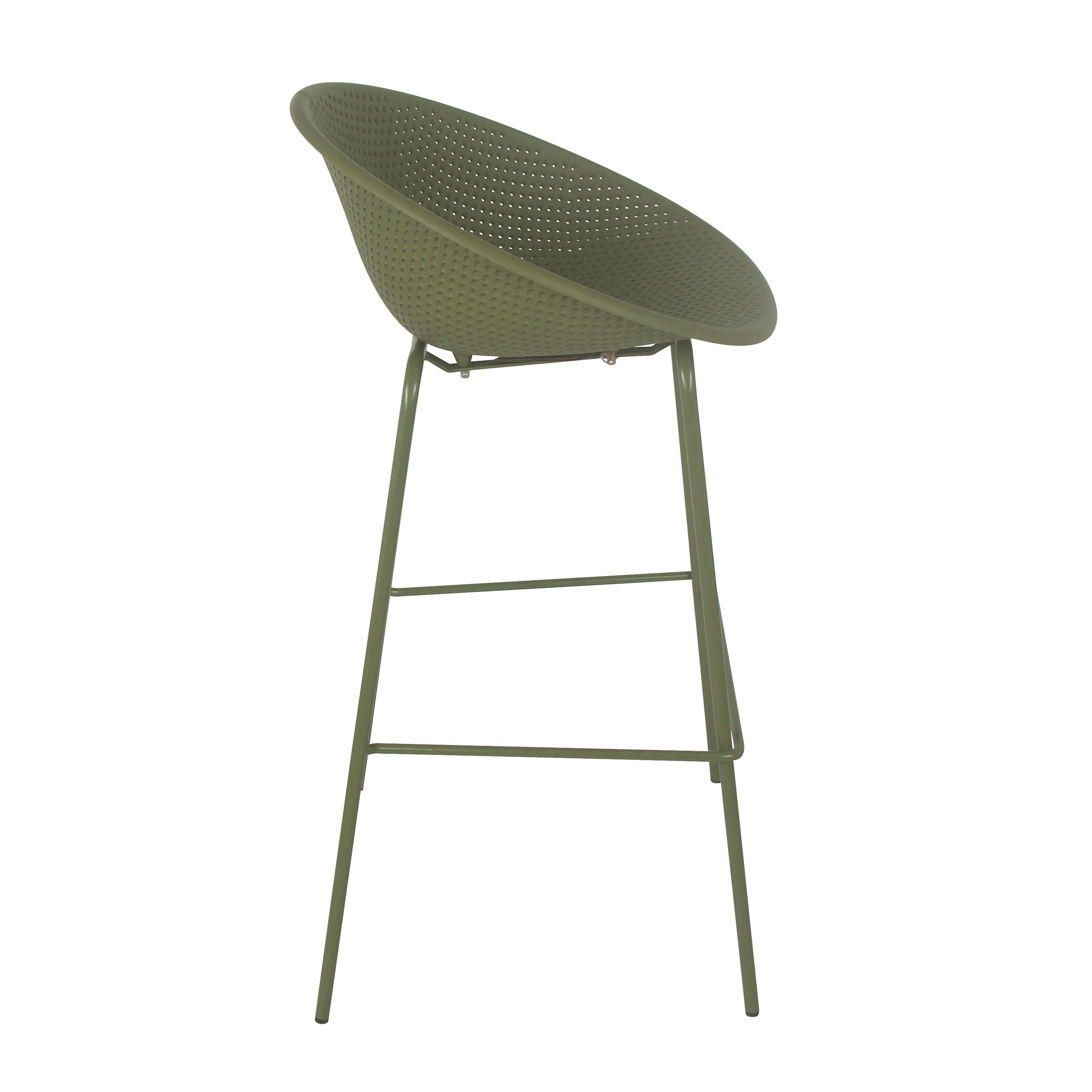 Oviala - Lot de 4 chaises hautes de terrasse en plastique vert olive Buda - Oviala - Imagen 4