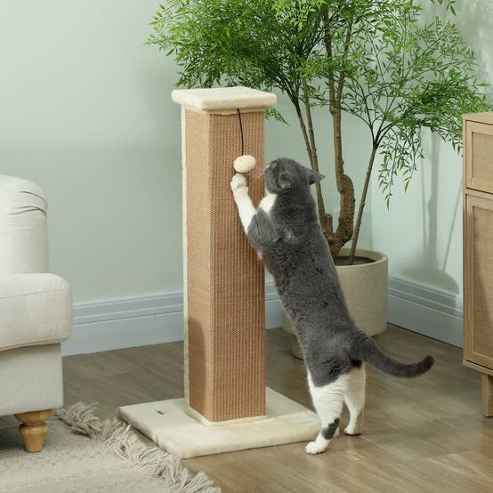 Poteau Griffoir Haut pour Chat 81 cm en Jute avec Balle de Jeu et Base Stable Beige - ComfortXL Outdoor Living - Image 3