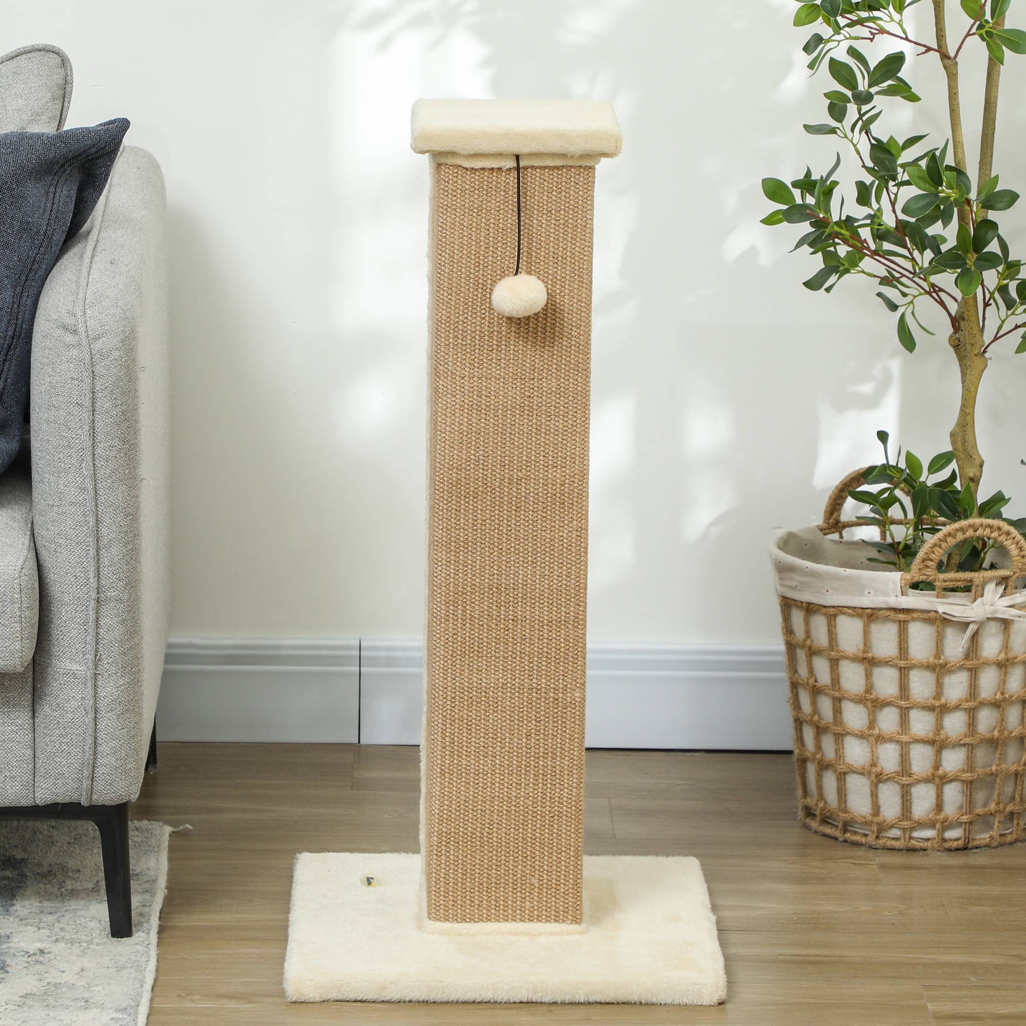 Poteau Griffoir Haut pour Chat 81 cm en Jute avec Balle de Jeu et Base Stable Beige - ComfortXL Outdoor Living - Image 10