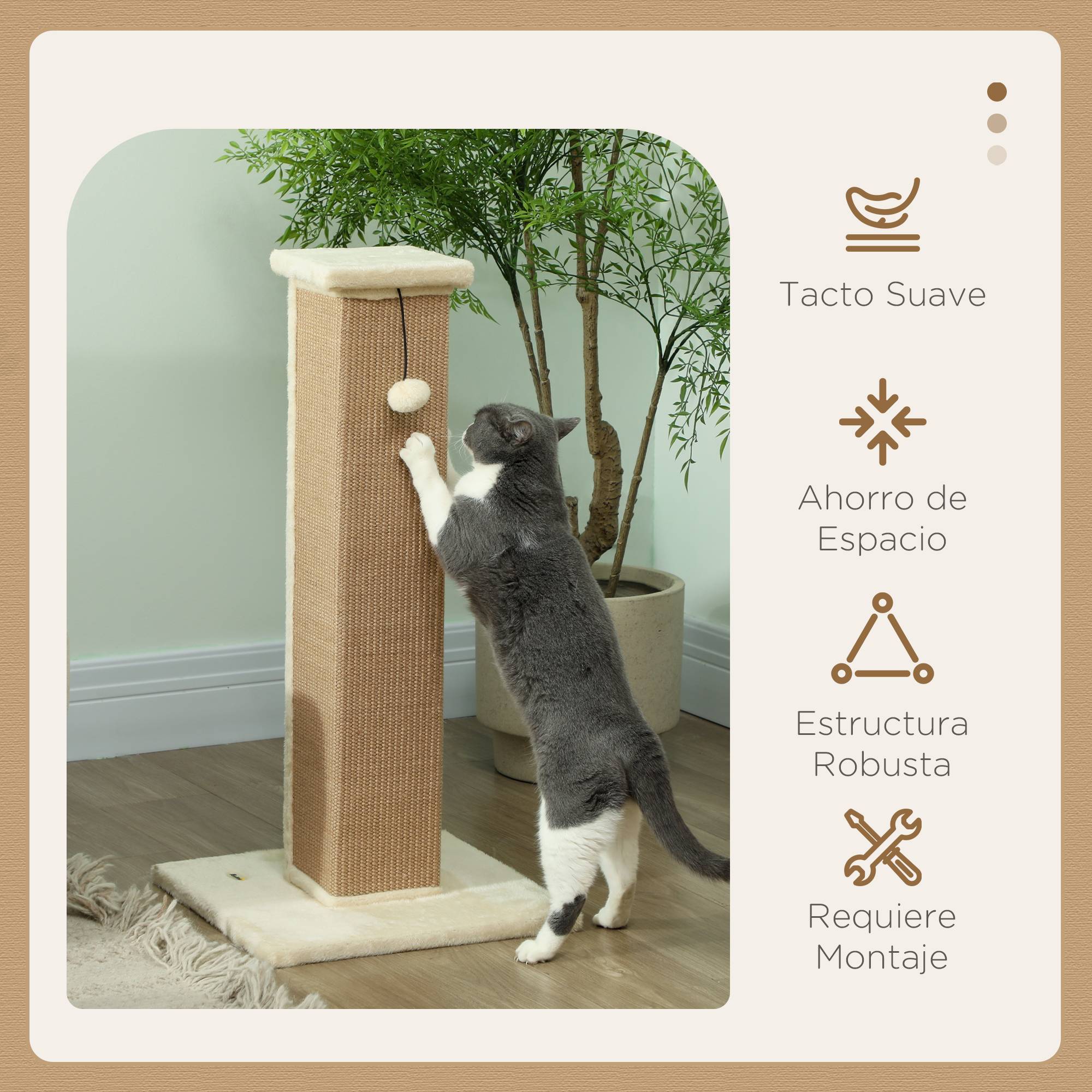 Poteau Griffoir Haut pour Chat 81 cm en Jute avec Balle de Jeu et Base Stable Beige - ComfortXL Outdoor Living - Image 6
