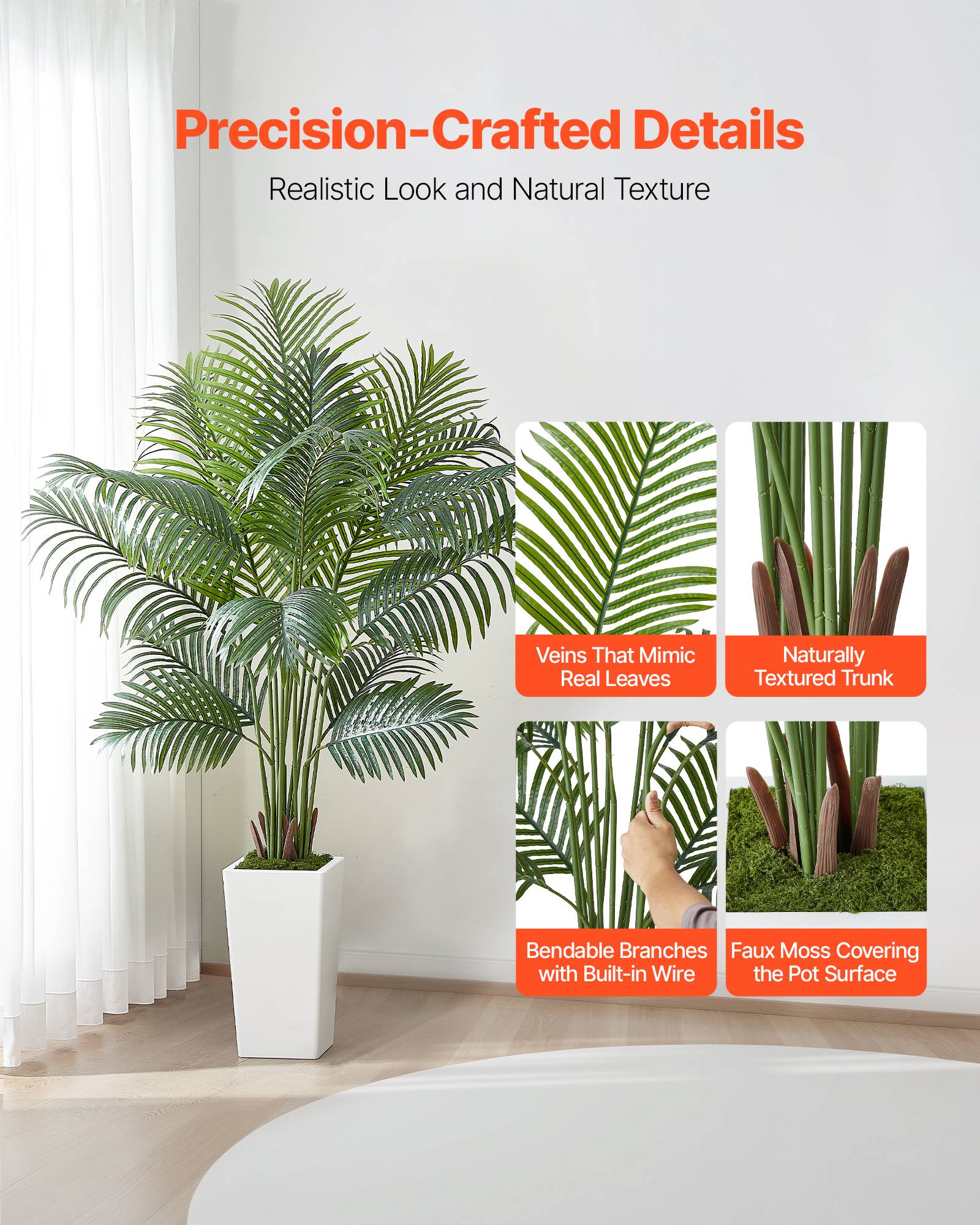 VEVOR Palmier Artificiel Areca Plante Artificielle Tropicale en Pot Blanc 1,8 m - Image 2