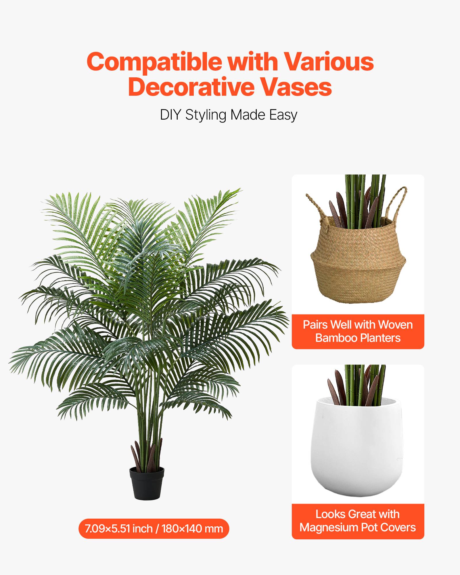 VEVOR Palmier Artificiel Areca Plante Artificielle Tropicale en Pot Blanc 1,8 m - Image 5