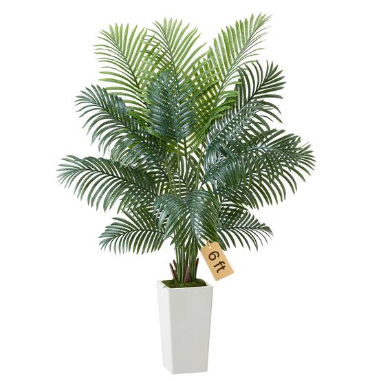 VEVOR Palmier Artificiel Areca Plante Artificielle Tropicale en Pot Blanc 1,8 m - Image 1