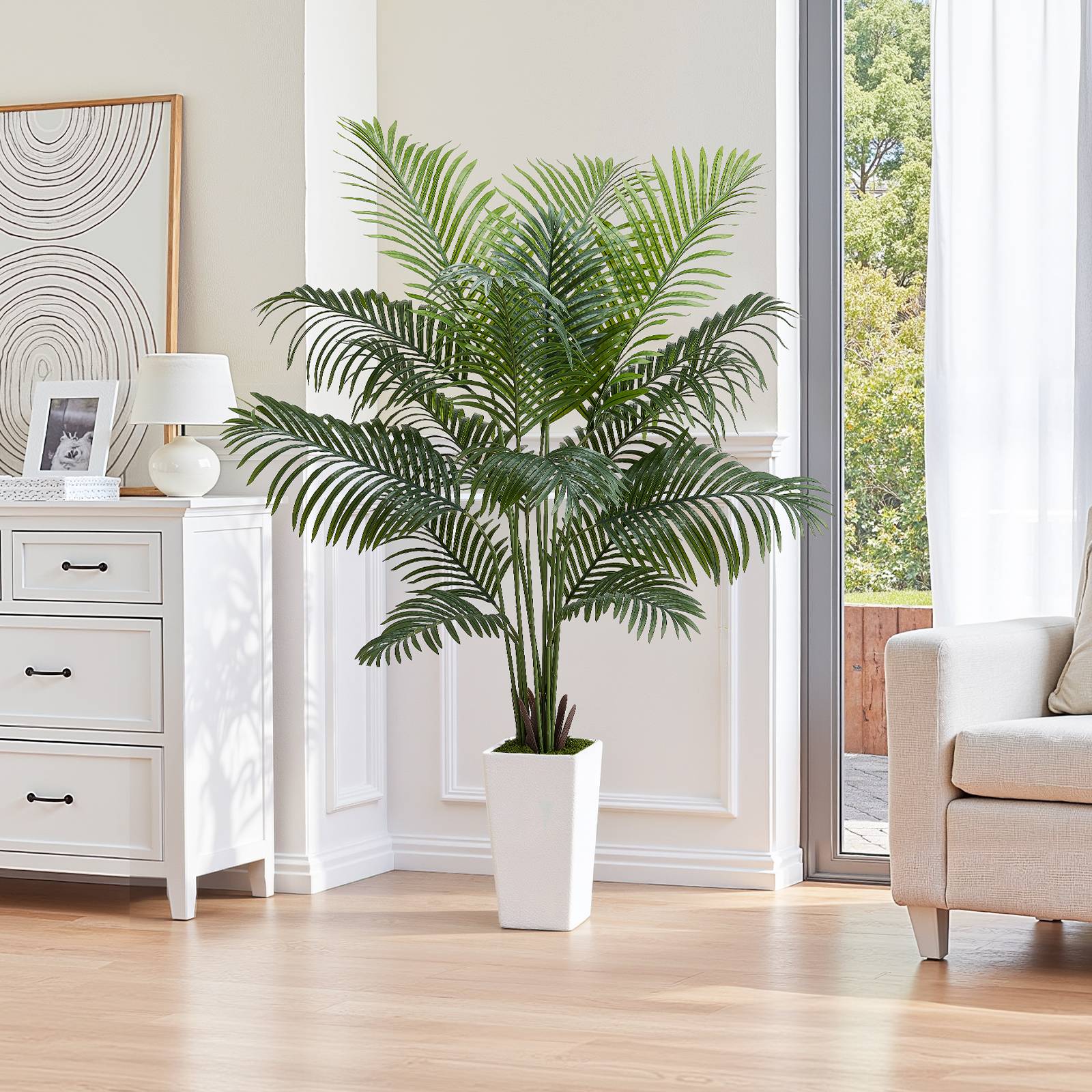 VEVOR Palmier Artificiel Areca Plante Artificielle Tropicale en Pot Blanc 1,8 m - Image 8