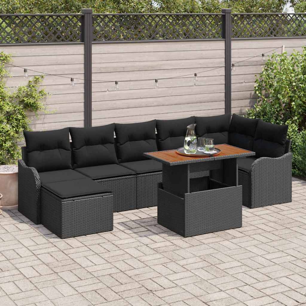 Canapé Extérieur 8 Pièces Polyrotin Noir – Pouf Coffre & Design Moderne Résistant – Noir – ComfortXL Outdoor Living - Image 1