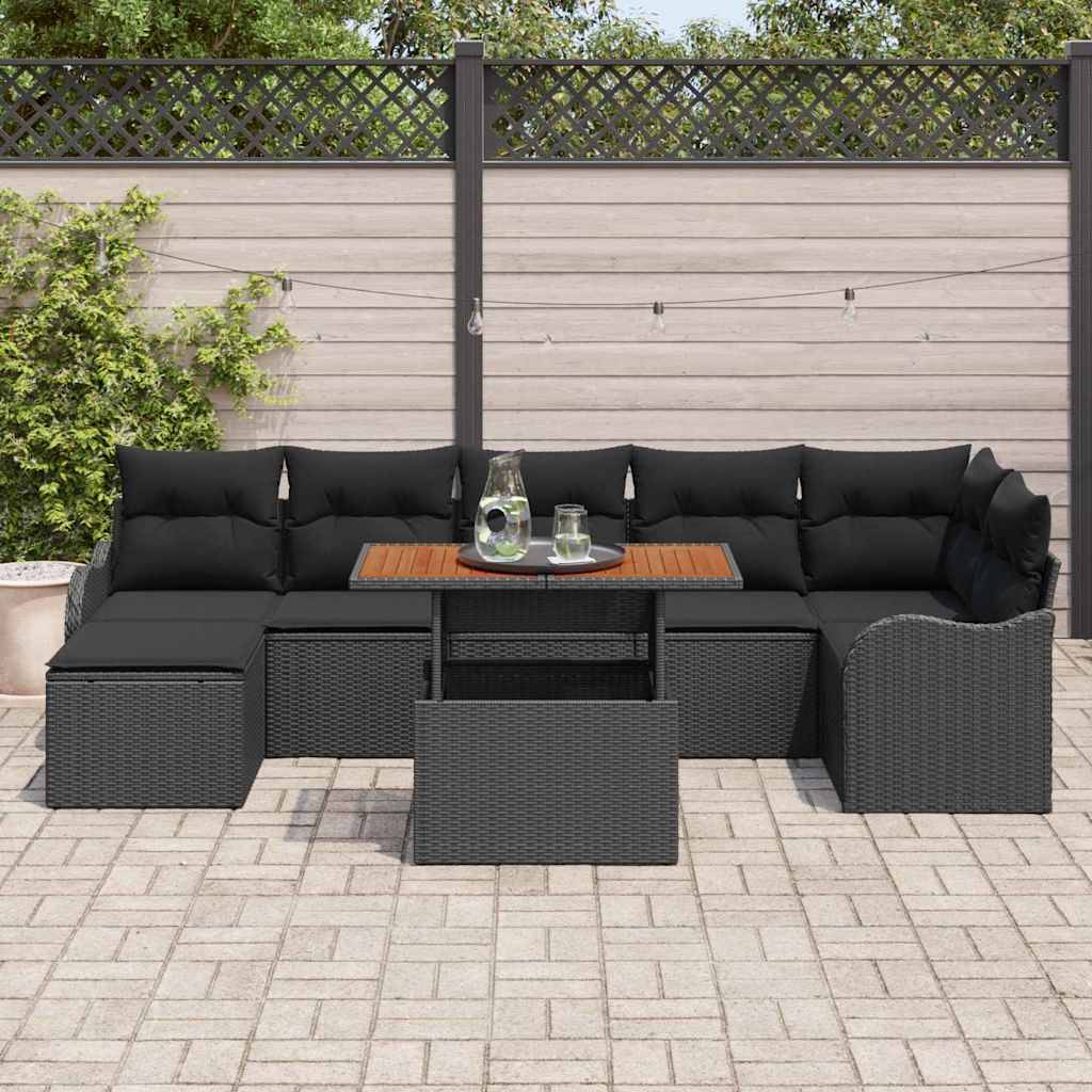 Canapé Extérieur 8 Pièces Polyrotin Noir – Pouf Coffre & Design Moderne Résistant – Noir – ComfortXL Outdoor Living - Image 3