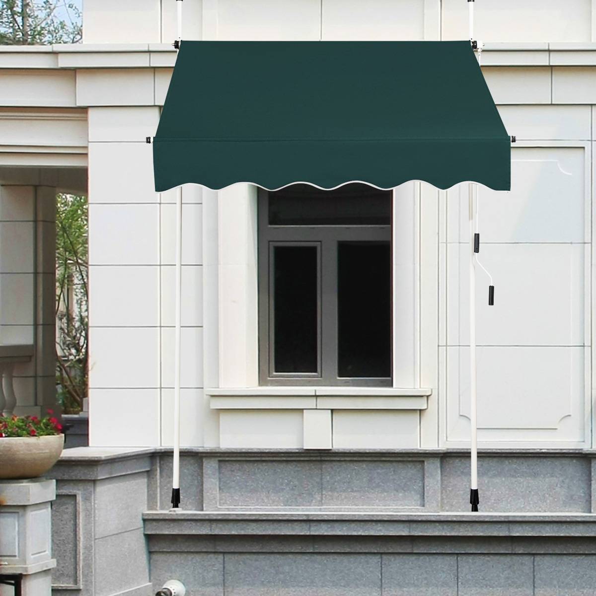 Costway - Store Banne Manuel Hauteur Réglable 200-300CM, Auvent Rétractable150x125CM sans Perçage en Métal et Tissu Oxford pour Fenêtre,Terrasse, Vert - Image 4