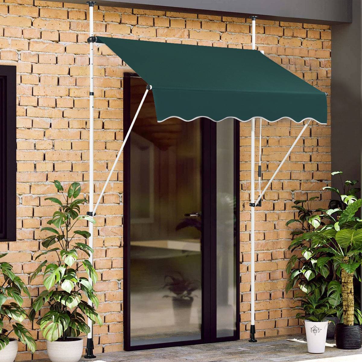 Costway - Store Banne Manuel Hauteur Réglable 200-300CM, Auvent Rétractable150x125CM sans Perçage en Métal et Tissu Oxford pour Fenêtre,Terrasse, Vert - Image 2
